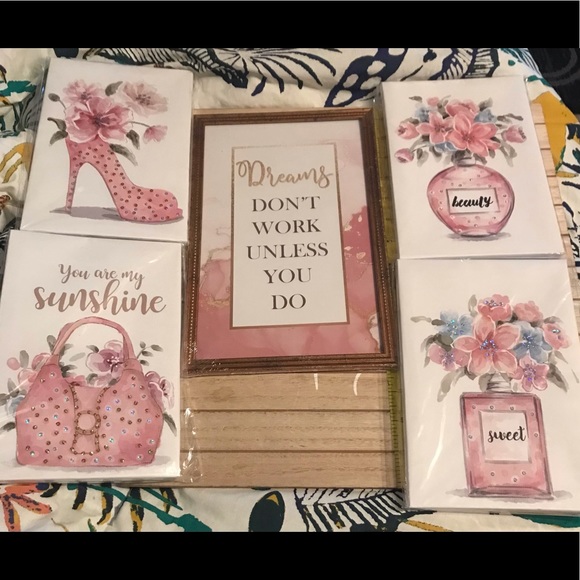 New “Dreams DON’T WORK UNLESS YOU DO” 5 Pcs Wall Art: Purse, Heel, Sweet, Beauty - Picture 1 of 16